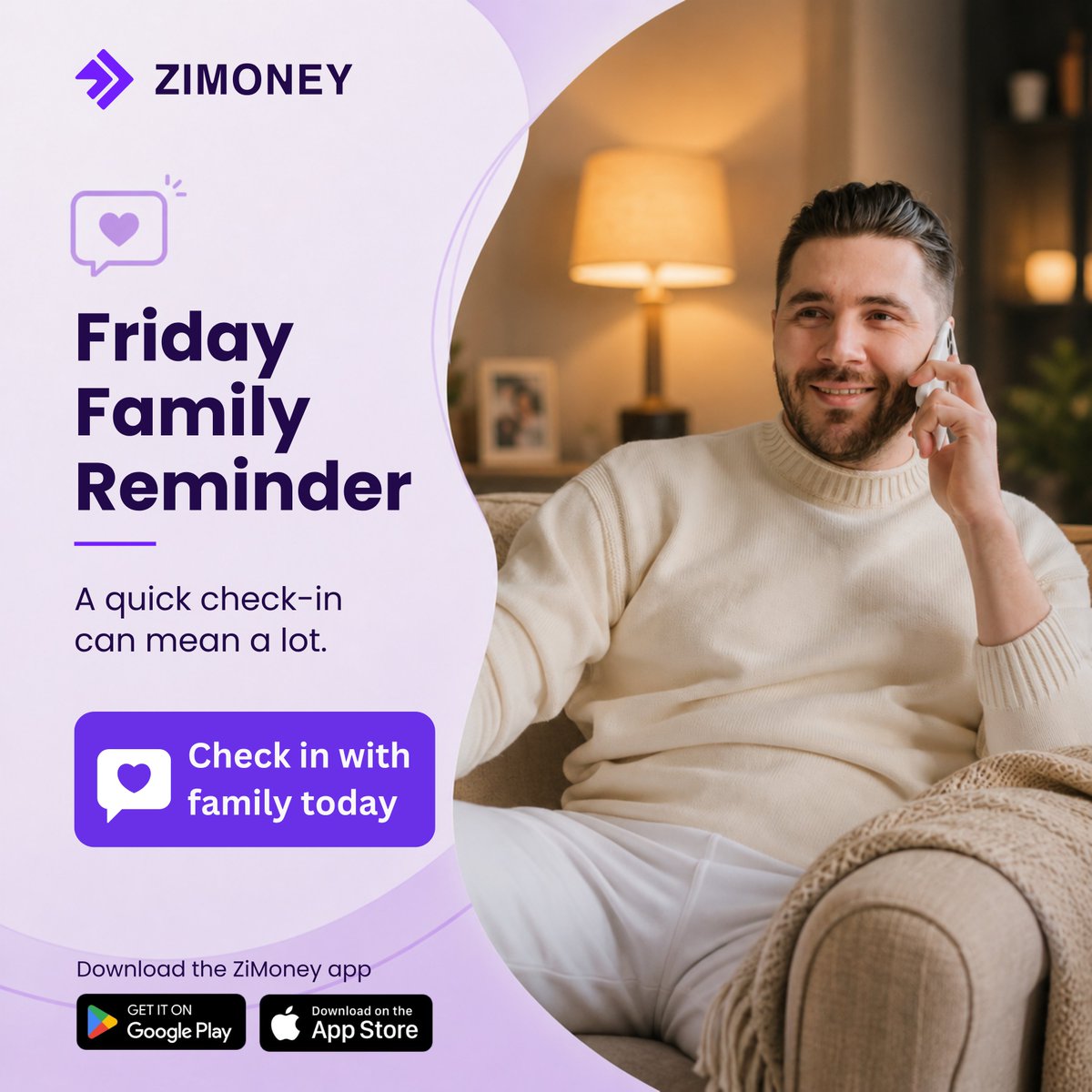 zimoneyapp's tweet photo. A quick check-in can mean a lot. Take a moment this Friday to connect with family and show you care.

#ZiMoney #FamilySupport #StayConnected #FridayReminder #SendMoneyHome https://t.co/3aTyPUNEhZ