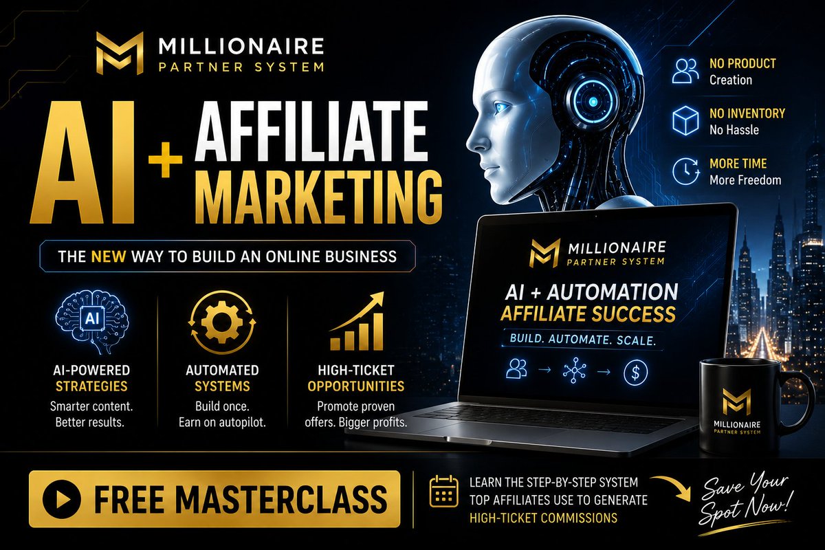 abundanceway's tweet photo. AI is changing how affiliate businesses are built.

Millionaire Partner System shows how AI, automation and high-ticket affiliate marketing can work together—without creating your own product.

See the masterclass 👇
https://t.co/7T6m4qkZgx

#AI https://t.co/ZRpX7m183J