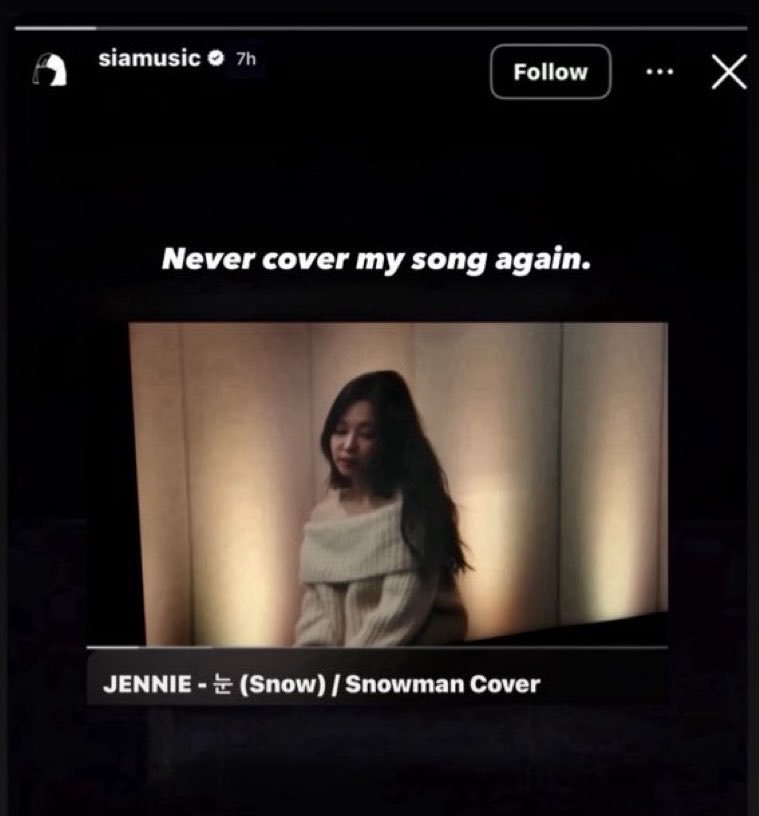 pjmnology's tweet photo. sia posting this right after jennie covered her song https://t.co/EpY2W8mzBo