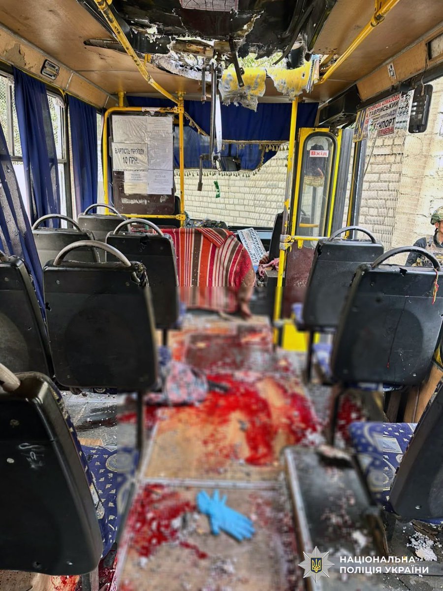 BohuslavskaKate's tweet photo. Russians struck a minibus in Kherson with an FPV drone, killing 4 people and injuring 5 others.  

Their "human safari" in Kherson and across the frontline has reached unprecedented levels. They hunt and kill civilians 24/7. https://t.co/ieMl1gtuwX