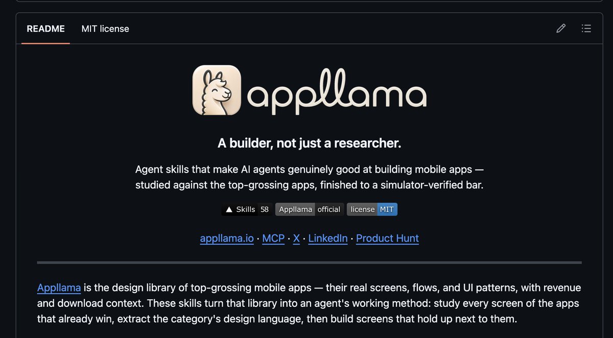 jaimintf's tweet photo. Save this skill if you want to create high quality iOS apps

trained on 850+ apps and 35,000+ screens from https://t.co/25YlQDDM2s

give it any screen and it can recreate the:
> motion
> animations
> typography
> visual system

put an end to ai slop. more ↓ https://t.co/Qqshnboqeh