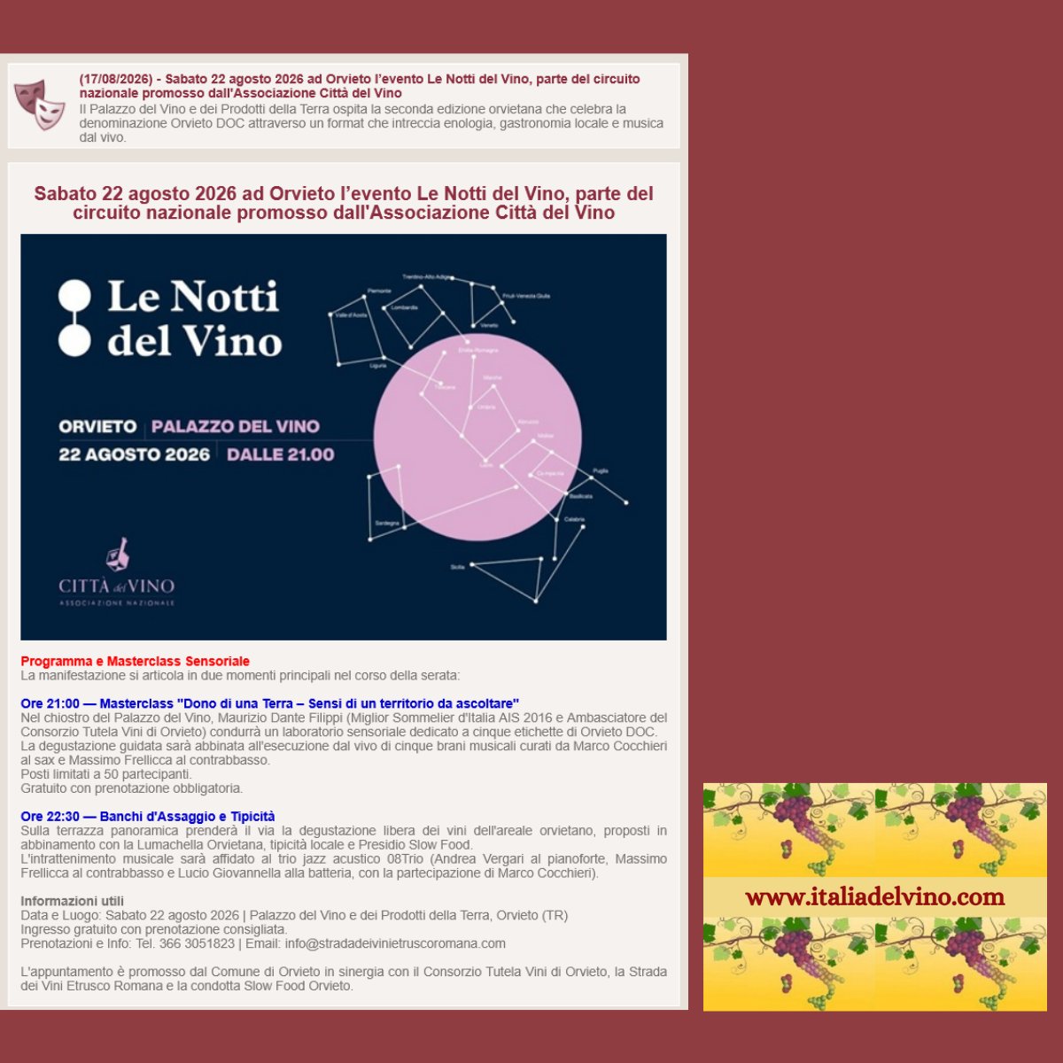 MauroBertolli's tweet photo. ๐ท๐ถ Le Notti del Vino a Orvieto: sabato 22 agosto una serata dedicata all'Orvieto DOC
๐ธ Sfoglia l'anteprima dell'articolo nelle immagini qui sotto!
Per la versione integrale, link nella PRIMA RISPOSTA o in bio ๐
#italiadelvinobertolli #OrvietoDOC #LeNottiDelVino
#Orvieto https://t.co/0FTQih5yYs