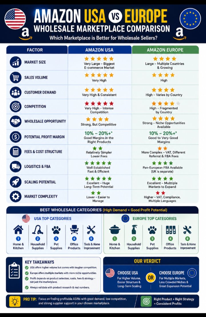 FBAwithSuban's tweet photo. 🇺🇸 USA: Higher volume + demand, but more competition.

🇪🇺 Europe: Strong demand + fragmented competition, but more complexity.

USA = Scale | Europe = Opportunity
#AmazonFBA #Wholesale https://t.co/hwWQpX6WUG