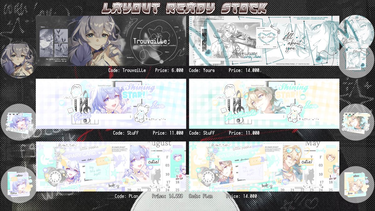 horagiie's tweet photo. Halow! Aku punya layout Mitya, Ruan Mei, Robin sama Aventurine yang siap dibawa pulang nih :3

#bealanja #2DiSell #2DiJajan https://t.co/RmSO6uiiWr