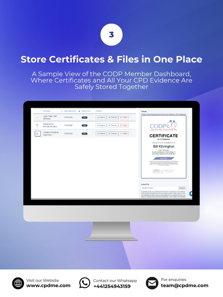 cpdme's tweet photo. 📋 Ever wondered what a real CODP member's CPD portfolio looks like on CPDme? 
CODP members already have CPDme included in your membership, activate today and start recording your CPD the easy way. 

#CPDme #CPDMadeSimple #CPDPortfolio #WeAreODPs #CODPLeadsChange https://t.co/LfH0E7m41Y
