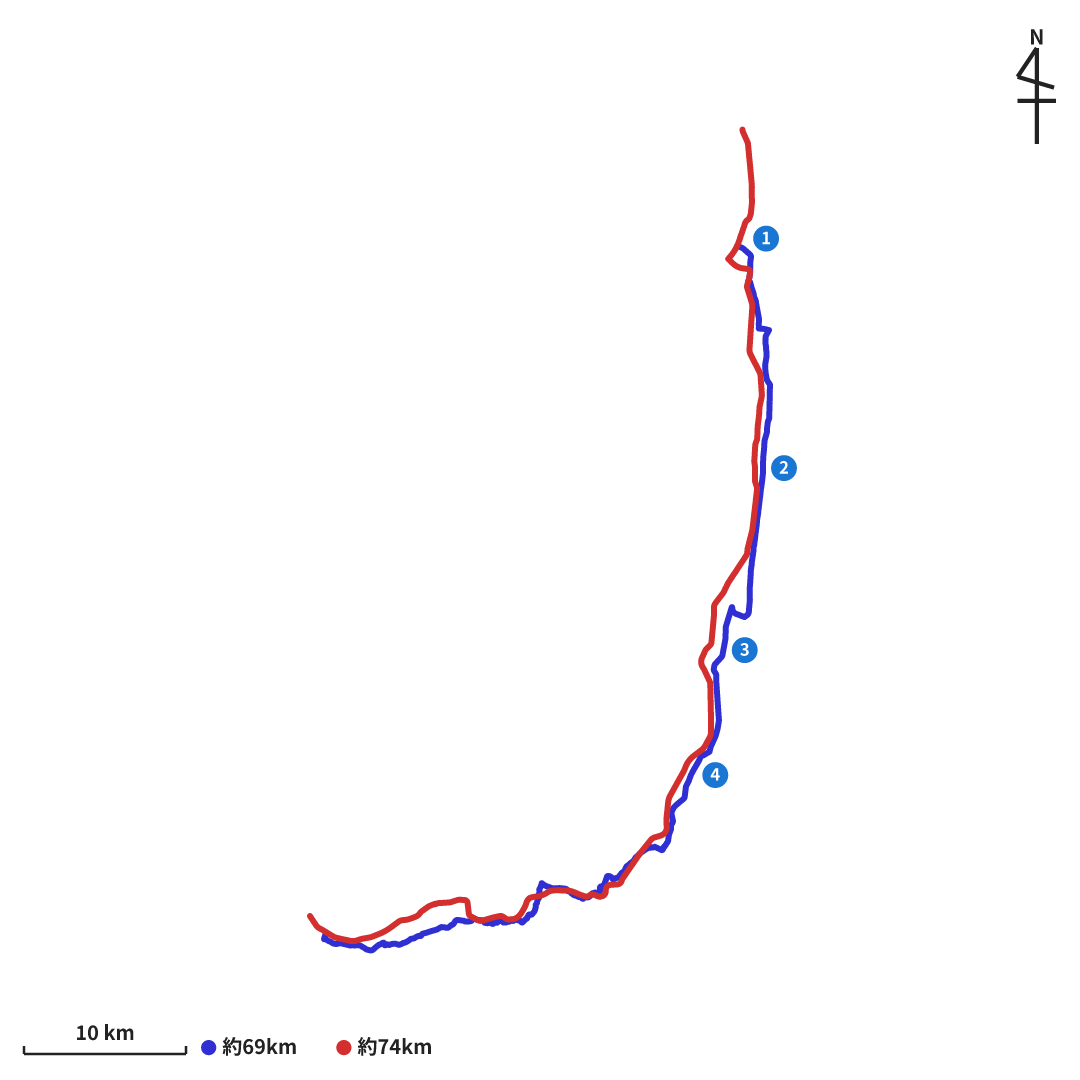 route_share_net's tweet photo. 【道路クイズ No.005】

この形の道路は国道何号の全線でしょう？沿線のヒントから当ててみましょう！

【ヒント】
1: 旧道もなぜか同じ国道番号として扱われています。青色が旧道部分を示します。
2: 国道がアーケード街を突っ切っています。
3: この辺りには古墳がたくさんあります。
4: 江戸時代から昭和初期の町並みが残ることで知られる重要伝統的建造物群保存地区です。

答えは明日の21時!

#バイク #道路 #サイクリング #バイク乗りと繋がりたい #ロードバイク #地理 #クイズ #RouteShare #RouteShare道路クイズ