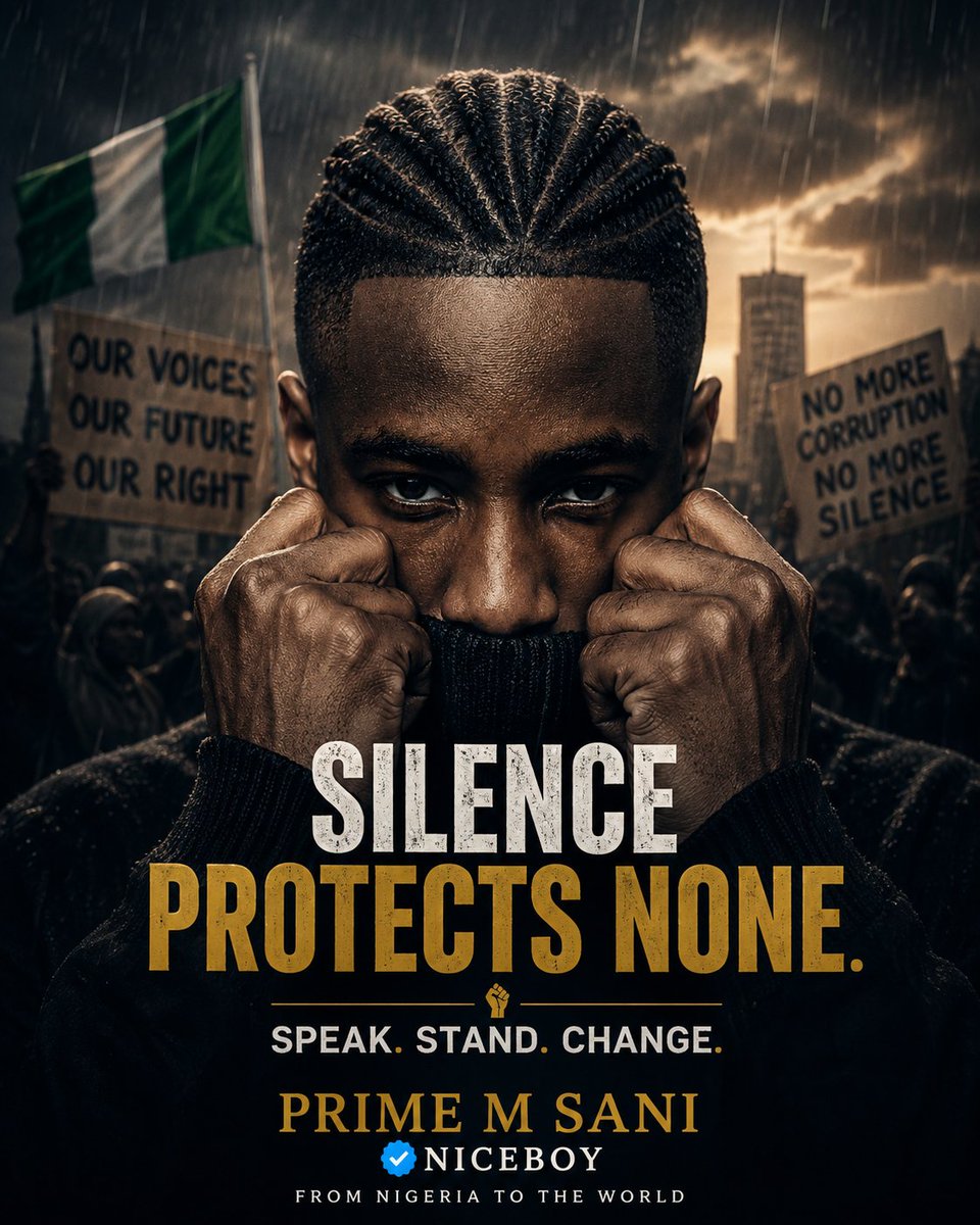 niceboyvoice's tweet photo. SILENCE PROTECTS NO ONE.

Speak up.
Stand strong.
Be the change. 🇳🇬🔥

PRIME M SANI NICEBOY ✍🏻

#PRIMEMSANINICEBOY #Justice #Change #Freedom #Nigeria https://t.co/JSDTTuY0ZW