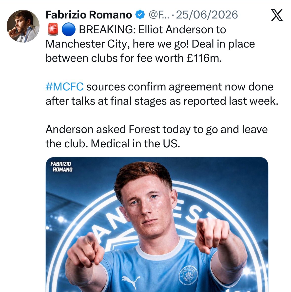 UtdBart's tweet photo. .@FabrizioRomano is there any reason why you reported Euros for us but Pounds for City?

Both players went from one English club to another English club so what’s the reason? https://t.co/nzpAaNBdEB