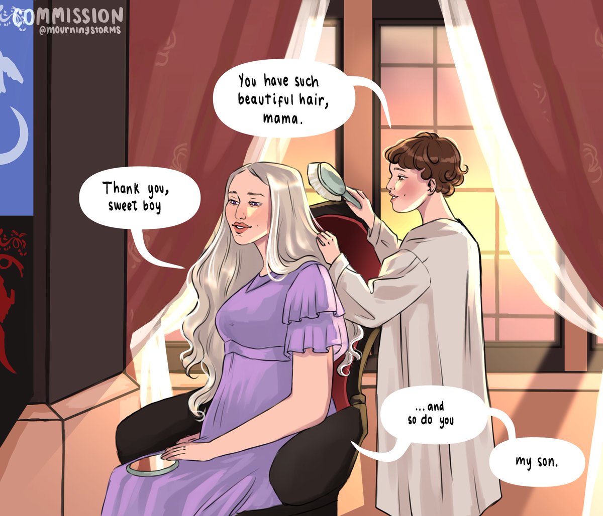 femmenyra's tweet photo. aemma with her baby &amp; rhaenyra with hers ₊˚⊹ᰔ 

comm by @mourningstorms 

#Rhaenyraweek2026 day 4 : perception | dynamics https://t.co/WbFYmpw2F4