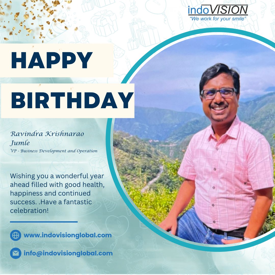 Indovision_S's tweet photo. 🎉 Happy Birthday to Ravindra Krishnarao Jumle - VP - Business Development and Operation! 🎂

Wishing you good health, happiness, and continued success. Thank you for your dedication and valuable contributions to Indovision Services!

#HappyBirthday #TeamIndovision 🎈 https://t.co/3KXcmfQNAv