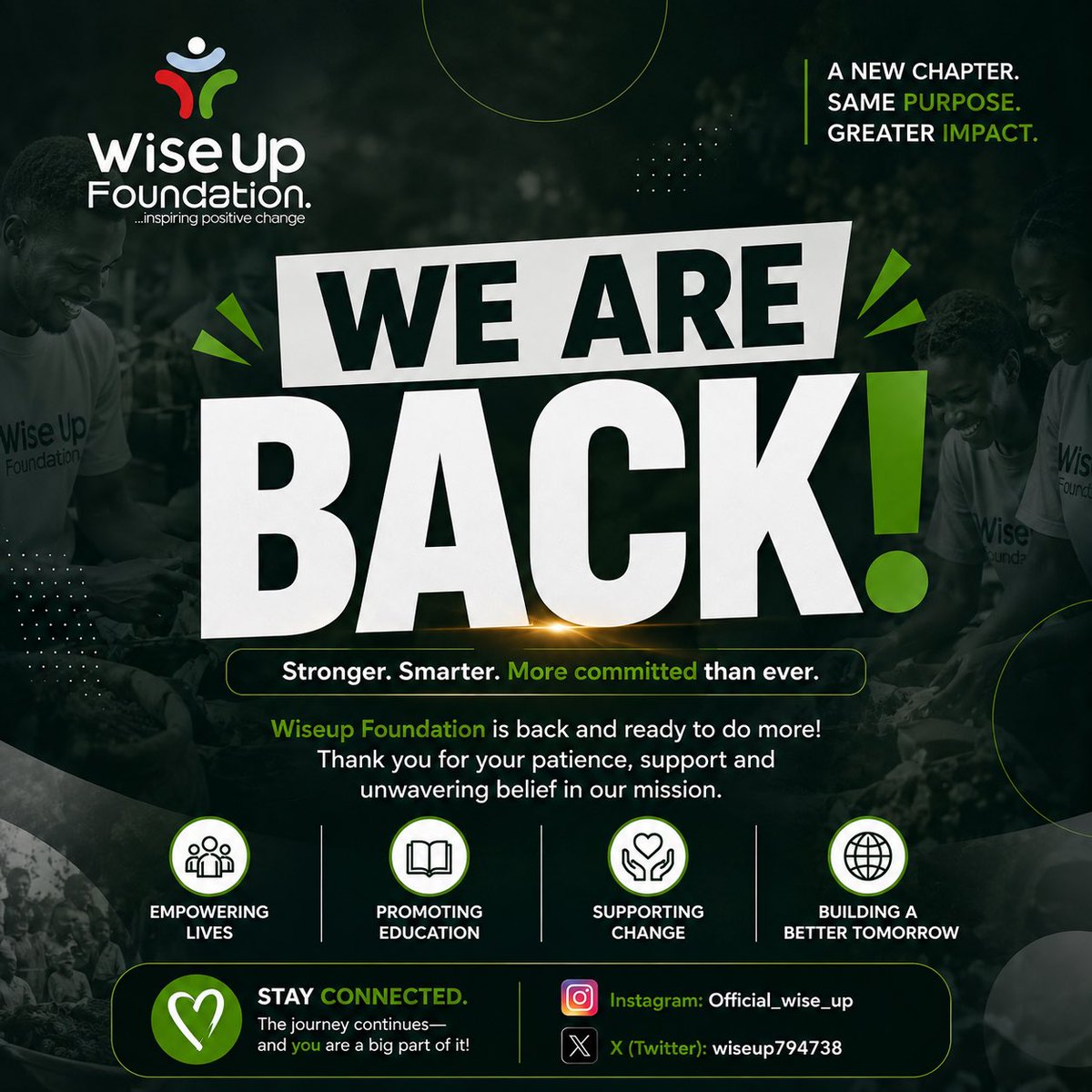 wiseup794738's tweet photo. Wiseup foundation is back and ready to do more! Thank you for your patience, support and unwavering belief in our mission #Wiseup https://t.co/YrcRcOon5p