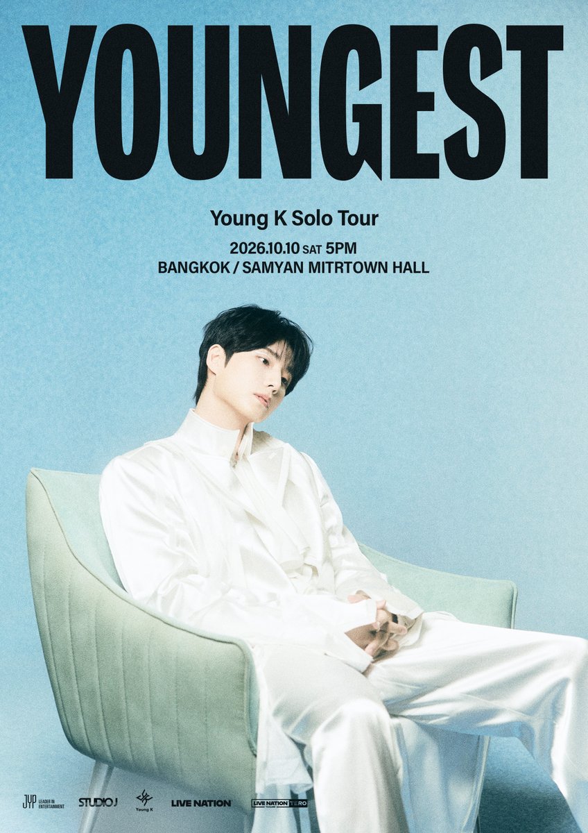 day6official's tweet photo. Young K Solo Tour <YOUNGEST> in BANGKOK

Tickets Open Now! (Local Time)
My Day Membership Presale  | 2026.08.20 (THU) 10AM - 1PM
LN Presale | 2026.08.21 (FRI) 10AM - 11:59PM
General Sale | 2026.08.22 (SAT) 10AM

https://t.co/7wRNcWtG9B

#DAY6 #데이식스
#YoungK #영케이
#YOUNGEST
#YoungK_Solo_Tour_YOUNGEST