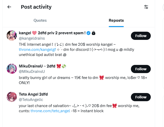 Simpycwh's tweet photo. @kangeldrains @kyrameanie Kangel, we know Miku and Teto are your alt accounts lmao. Funny that you're defending yourself on your own alts https://t.co/i5p1tJQn46