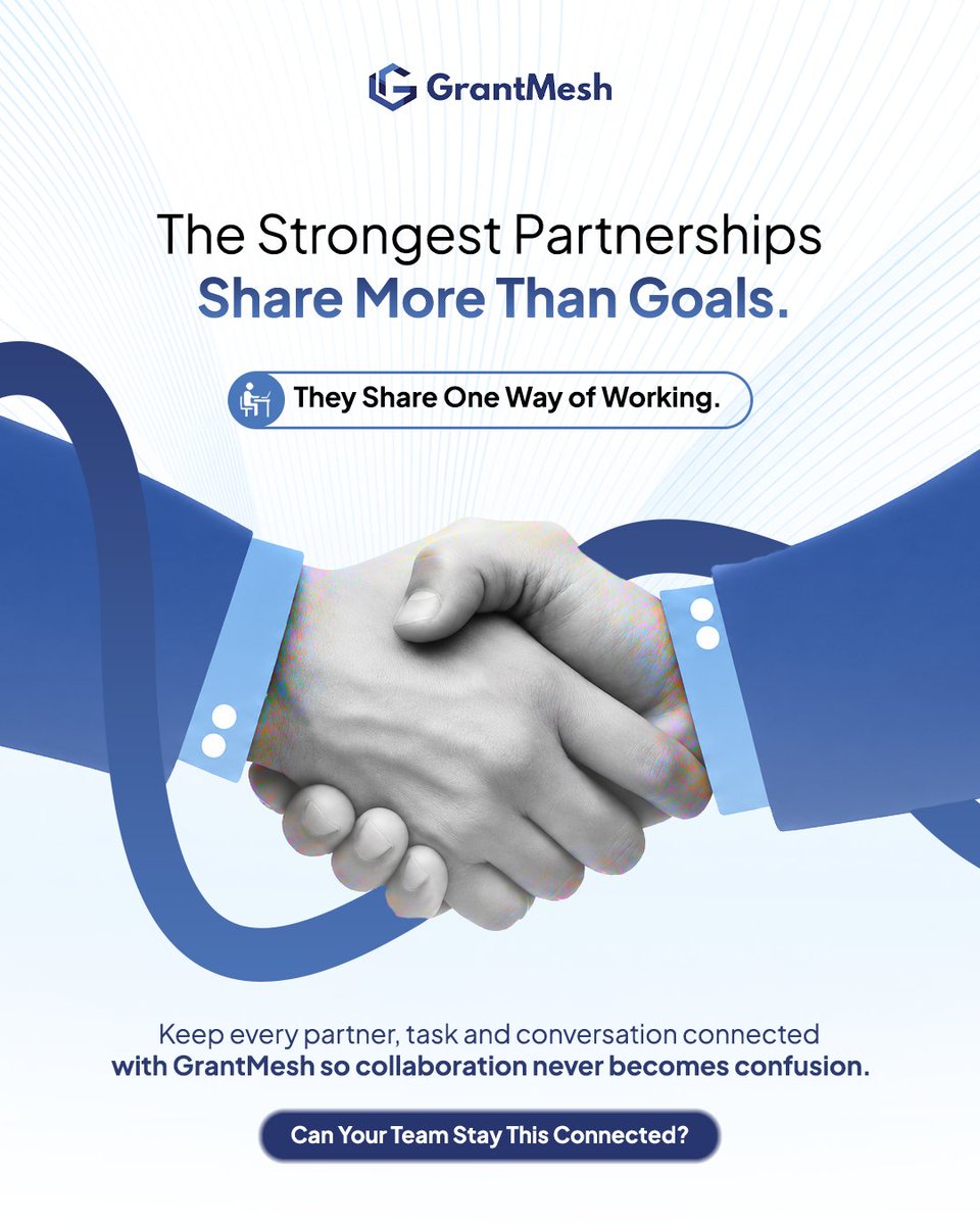 GrantMesh's tweet photo. Strong partnerships need more than shared goals they need a shared way of working.

With GrantMesh, keep partners, tasks &amp; conversations connected so collaboration stays clear and projects keep moving.

#GrantMesh #Collaboration #GrantManagement https://t.co/66KARxdFCw