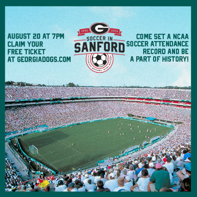 GeorgiaSoccer's tweet photo. NWSL Atlanta is heading to Athens on Thu, Aug. 20 to watch Georgia Soccer vs. James Madison University, celebrating the 30th Anniversary of the USWNT Gold Medal victory at Sanford Stadium!
 
Admission is free! https://t.co/ArEeEAlunq