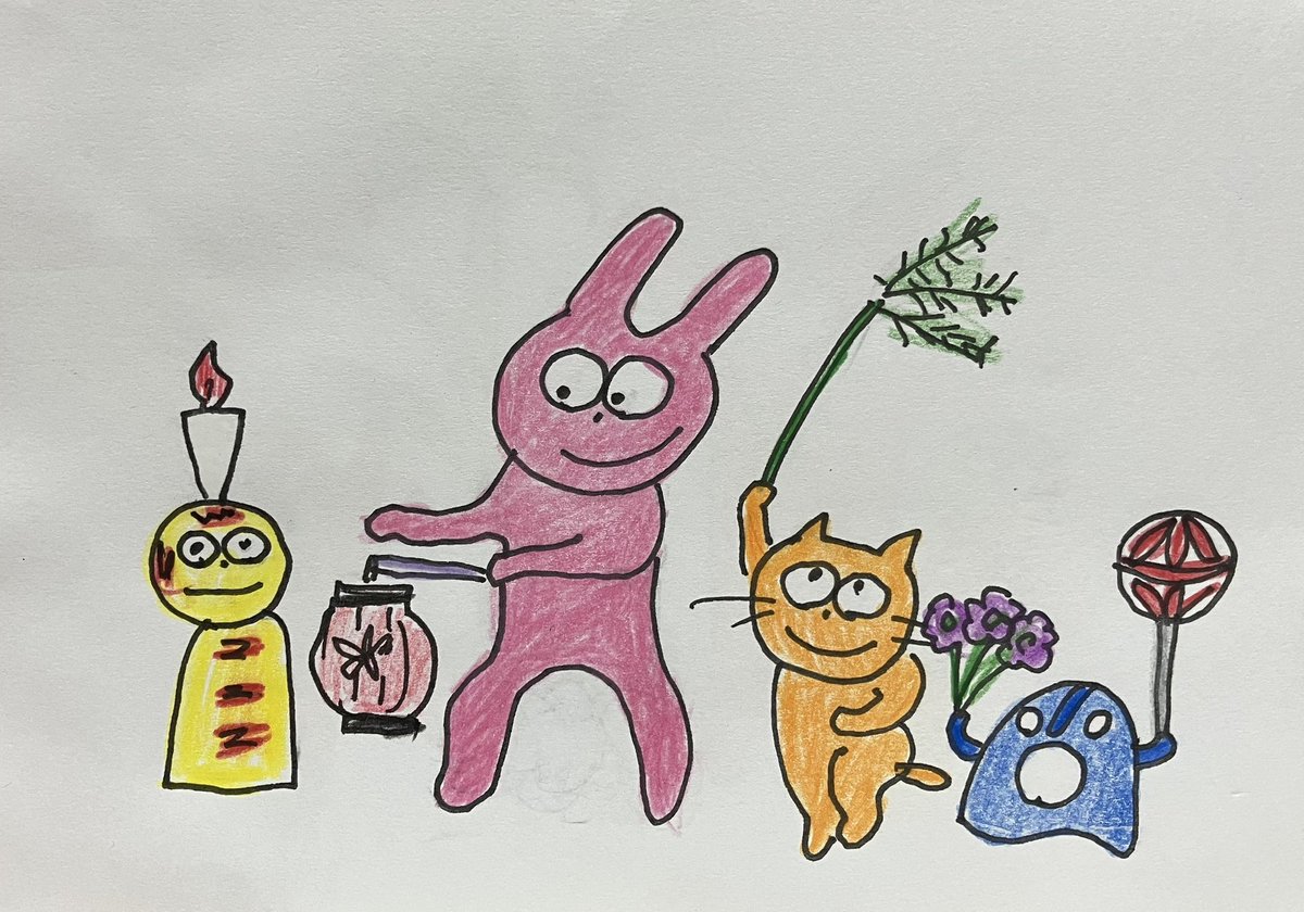 taiga_dou's tweet photo. イラスト部
夏休みなので
お化けきもだめし大会行ってきます
#イラスト好き　#うさぎ　#ねこ　
#はにわ　#こけし　#色鉛筆 https://t.co/1TQOFjF5O2