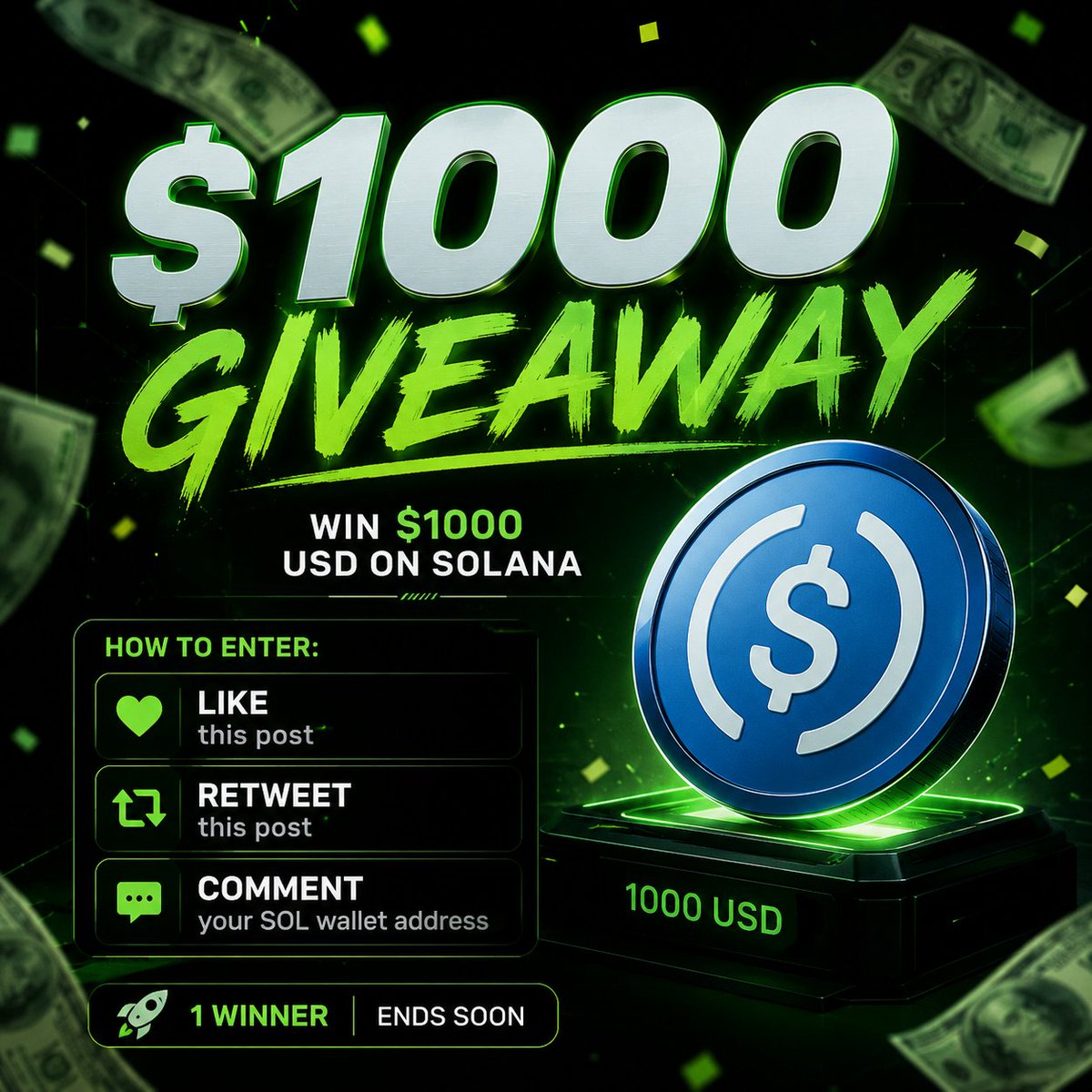 CalRhino21's tweet photo. 🎁 $1,000 SOL GIVEAWAY

giving away $1,000 to one lucky winner.

how to enter:
• like &amp; RT
• drop your SOL wallet address in the replies 👇

that’s it

winner will be randomly selected at random in a couple of days

good luck anon https://t.co/74onjKEGnc