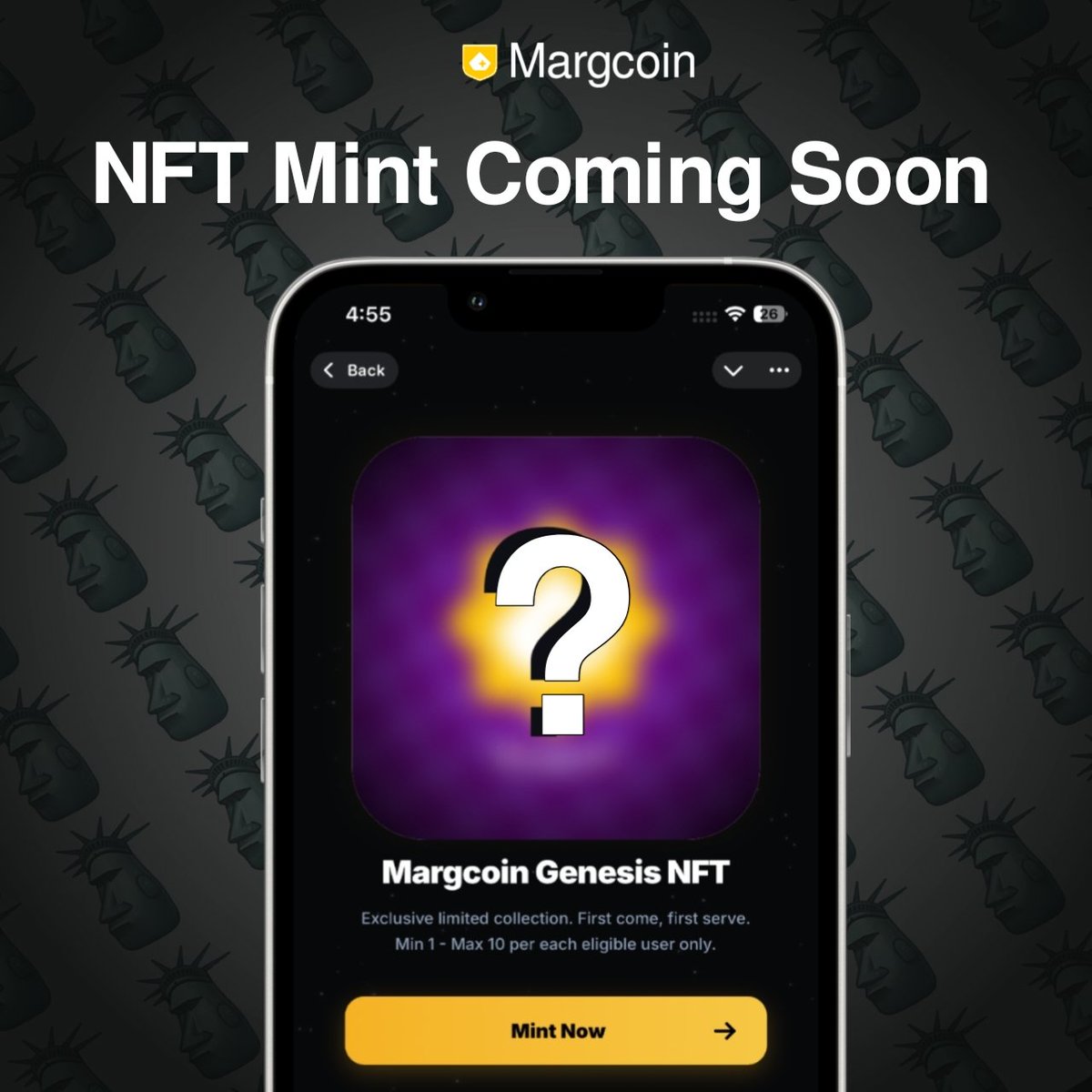 MargcoinOG's tweet photo. 😇Margcoiners — Margcoin Genesis NFT & Phase 2 is officially here.

As promised, we are launching the highly anticipated Margcoin Genesis NFT, our first official footprint on the TON Blockchain — created to Make TON Great Again and give our community a digital asset they can own, trade, and use across the Margcoin ecosystem.🤝

📱 The Genesis NFT will come with planned utilities including higher Margcoin mining, future reward allocations for holders (TBA), NFT staking, early access to Marg Games, and more.

Collection: 4,999 NFTs (limited only)
Reserved: 249 for marketing & future rewards
Community Minting Cap: 4,750 NFTs
Mint Price: 1.99 GRAM
Eligibility: 1–15 NFTs per eligible Margcoiner
Public/Private Sale: None — 100% reserved for only eligible Margcoiners.

Eligibility: TBA. Hint: Keep collecting Margcoin, complete more tasks, and collect at least 1 Achievement Badge.😀

🏳️ The NFT will be minted exclusively through https://t.co/8IomDh5P79. Do not buy or mint from anyone else. After the mint, the collection will be listed on https://t.co/MTEVlI1mG4 for trading.

🍕 We will also reward the Top 10 NFT holders with a total of $1,000 USDT. Full details will be announced after the mint.

😀Mint date and time will be announced soon. Keep your GRAM ready in Tonkeeper or another TON-compatible wallet and make sure you have a stable internet connection.

First come, first served. The Genesis era is coming.