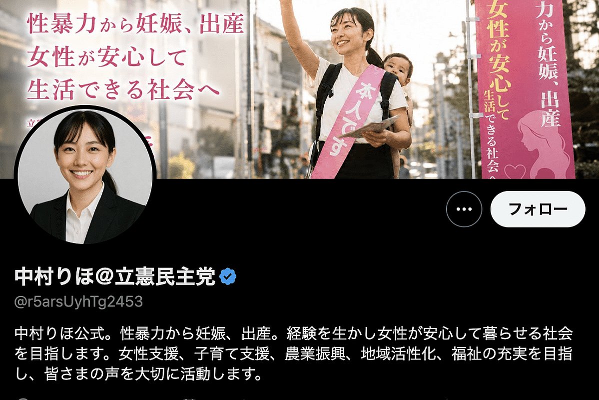 livedoornews's tweet photo. 【判明】架空の女性になりすまし女性支援や子育て支援訴え、立憲男性党員がAIで画像作成
https://t.co/yr8gEk2cb9

作成者は立憲民主党栃木県連に所属する男性党員で、「非常に軽率だった」と謝罪。経緯について「女性や子育て、性暴力被害などの問題について発信したいという思い」があったという。 https://t.co/U96azV7zn7