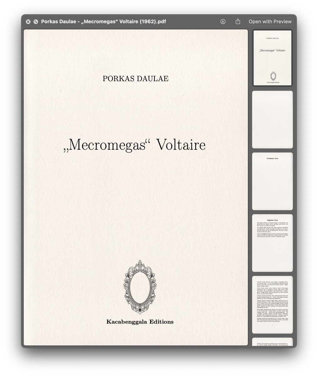 KacabenggalaEds's tweet photo. „Mecromegas“ Voltaire karya Porkas Daulae membaca kisah raksasa Sirius untuk menunjukkan besar-kecil selalu relatif; dari guru dan murid hingga wong clik yg mampu “mengukur” peng-gede, lalu menghadapi raksasa imperialisme dari Dien Bien Phu hingga Korea.

https://t.co/bT04wM05od https://t.co/DzPjpgWiUi