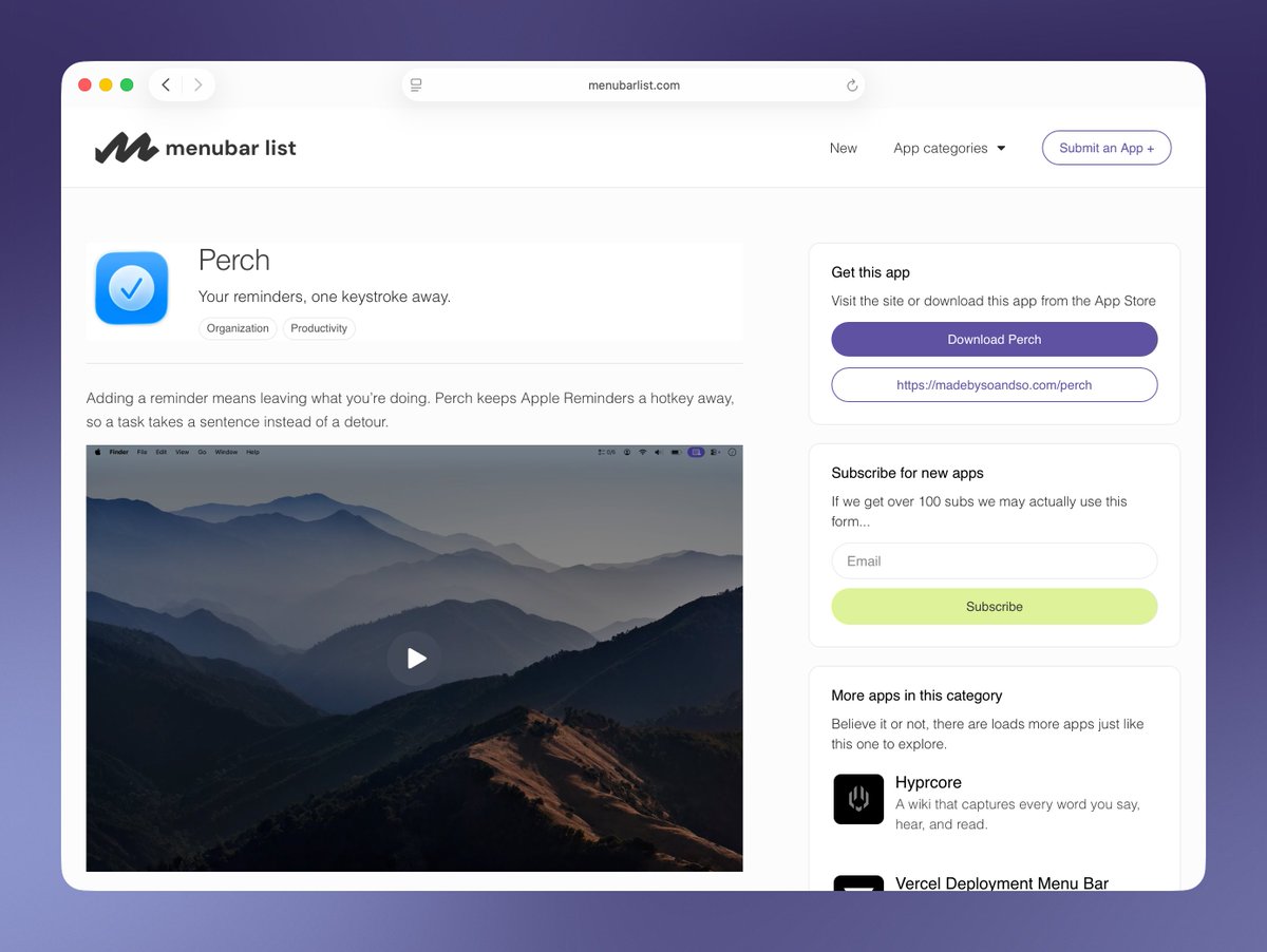 djimifive's tweet photo. Hey @MarcPerel, thanks for adding Perch to https://t.co/TYvbQoSM88 🙏 Any chance the page could get a few screenshots and a few feature bullets too? Happy to provide! https://t.co/VxoAJAxCgS