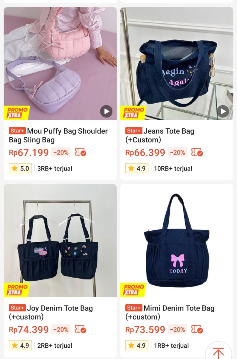 Chyipmunk's tweet photo. Nemu toko yang jual tote bag imut 👀 berguna banget buat nampung barang bawaan wakti bepergian 😅🫰 harganya pun masih termasuk affordable buat pelajar ✨️ https://t.co/Mq4LVYqONi