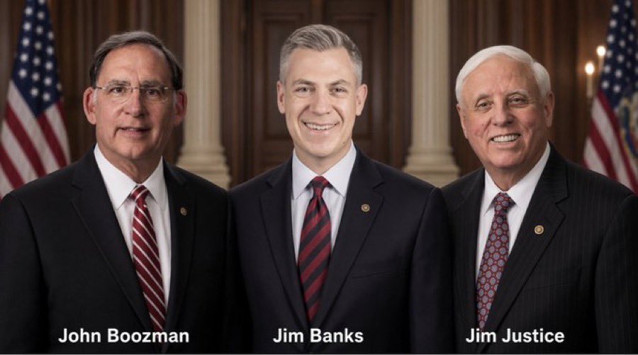 GOP_is_Gutless's tweet photo. These three senators are blocking Trump — and blocking us. 

John Boozman — RINO POS
Jim Banks — RINO POS
Jim Justice — RINO POS

They’re keeping the Senate in pro forma session specifically to stop Yrump’s recess appointments.

Call their offices. Primary them. Now.
#PrimaryThem #Boozman #JimBanks #JimJustice #Trump #RecessAppointments