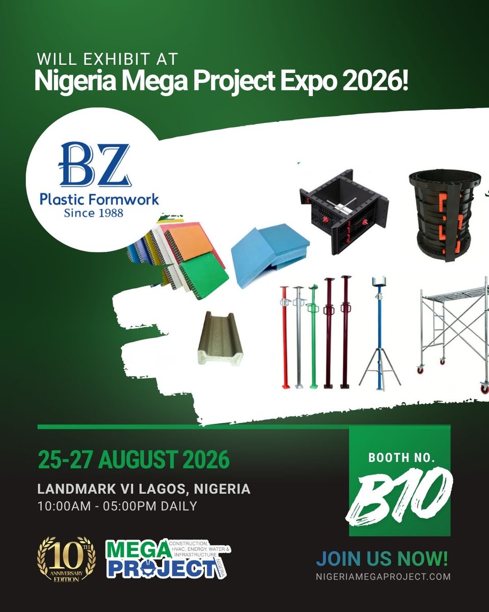 NigBuildExpo's tweet photo. Shanxi Sufeng New Material Technology Co., Ltd. is exhibiting at #NigeriaMegaProject2026!

📍 Booth B10
📅 25–27 Aug 2026
📌 Landmark Centre, Lagos
Discover formwork systems, construction equipment &amp; building solutions for efficient project delivery.
👉 https://t.co/zGExb6uo5J https://t.co/lSchDZn7aJ