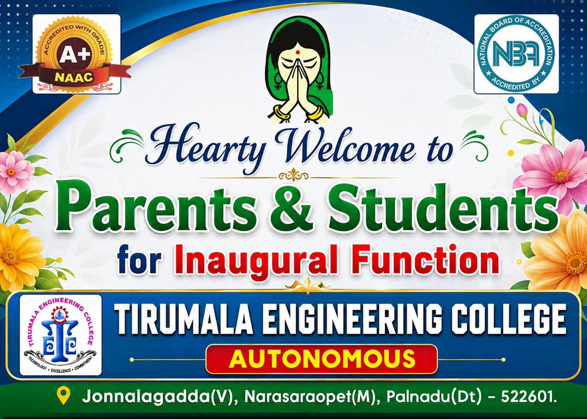 tecnrt's tweet photo. #Inaugural_Day_Celebrations for 1st Year of 2026-27 batch on 17.08.2026 at Tirumala Engineering College https://t.co/bIJyJ8yJ4o