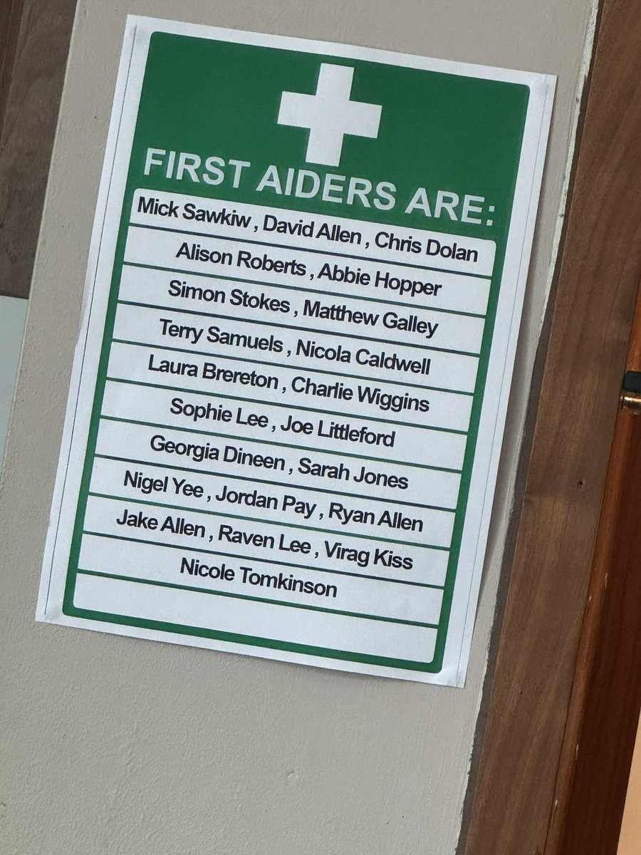 Jordk94's tweet photo. At a spa day and notice this on the wall… who knew @AllyALaw was now a first aider. 

If you know you know😅😅 https://t.co/ZDoy3oBsfQ
