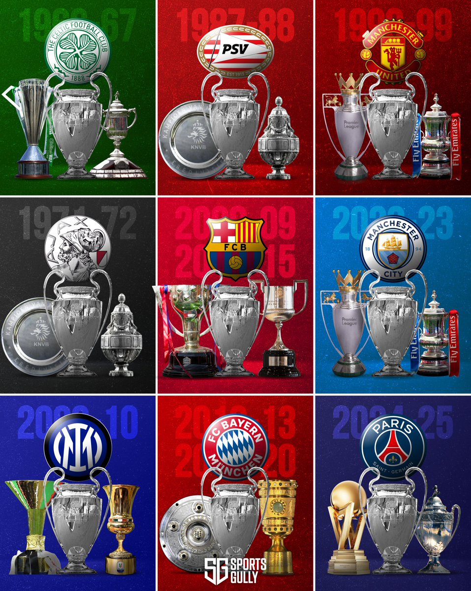 thesportsgully's tweet photo. Teams to win Treble in football!⚽🏆🏆🏆 https://t.co/OQb6iDF4yI