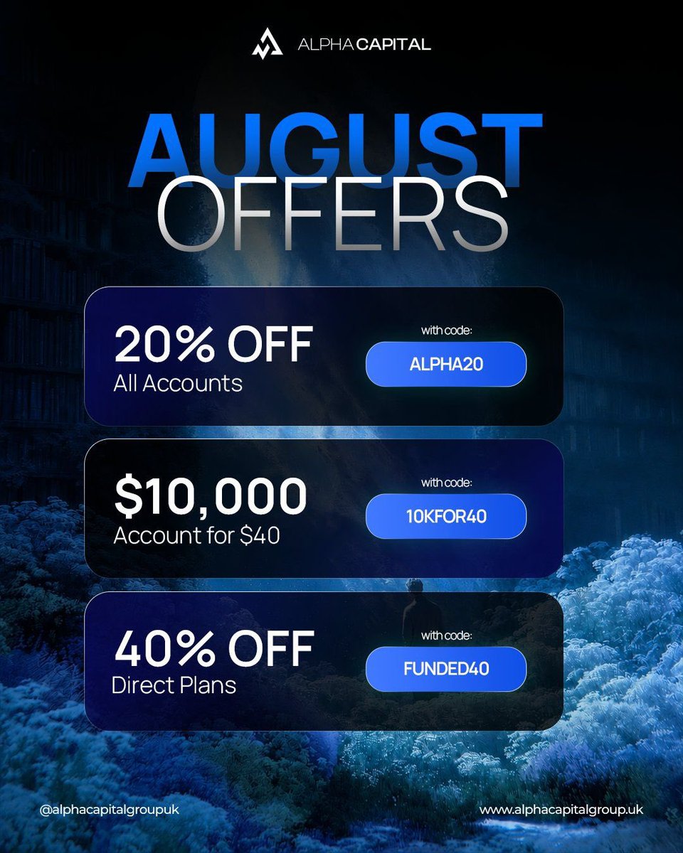 biantrades's tweet photo. Bro, @AlphaCapitalUK just dropped some serious deals this August.

I’ve checked them myself they’re completely legit:

• 20% OFF all accounts → ALPHA20
• $10K account for only $40 → 10KFOR40
• 40% OFF Direct Plans → FUNDED40

No need to overthink it. Pick your path, claim the code, and let’s see who’s stacking the most this month 🦍

Link: https://t.co/KpIptfhqHn