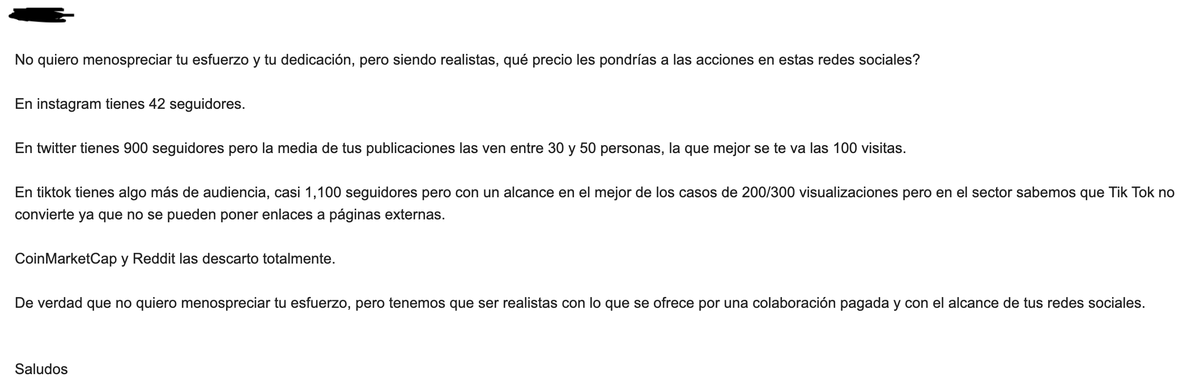 Jaime_ffdz's tweet photo. Como sabeis soy BD desde hace mucho tiempo y a veces me sigo sorprendiendo con algunos microcreadores de contenido, les ofreces buenos acuerdos de CPA donde evidentemente es un WIN-WIN para ambos si se llegan a los numeros ya que evidentemente eres consciente del alcance de sus publicaciones y de lo pequeña que son sus audiencias y no quieres ofrecerle solo el enlace de referido y te dicen que solo trabajan por contenido pagado pero te mandan sus redes y recibes esto. Creo que he sido muy respetuoso la verdad.