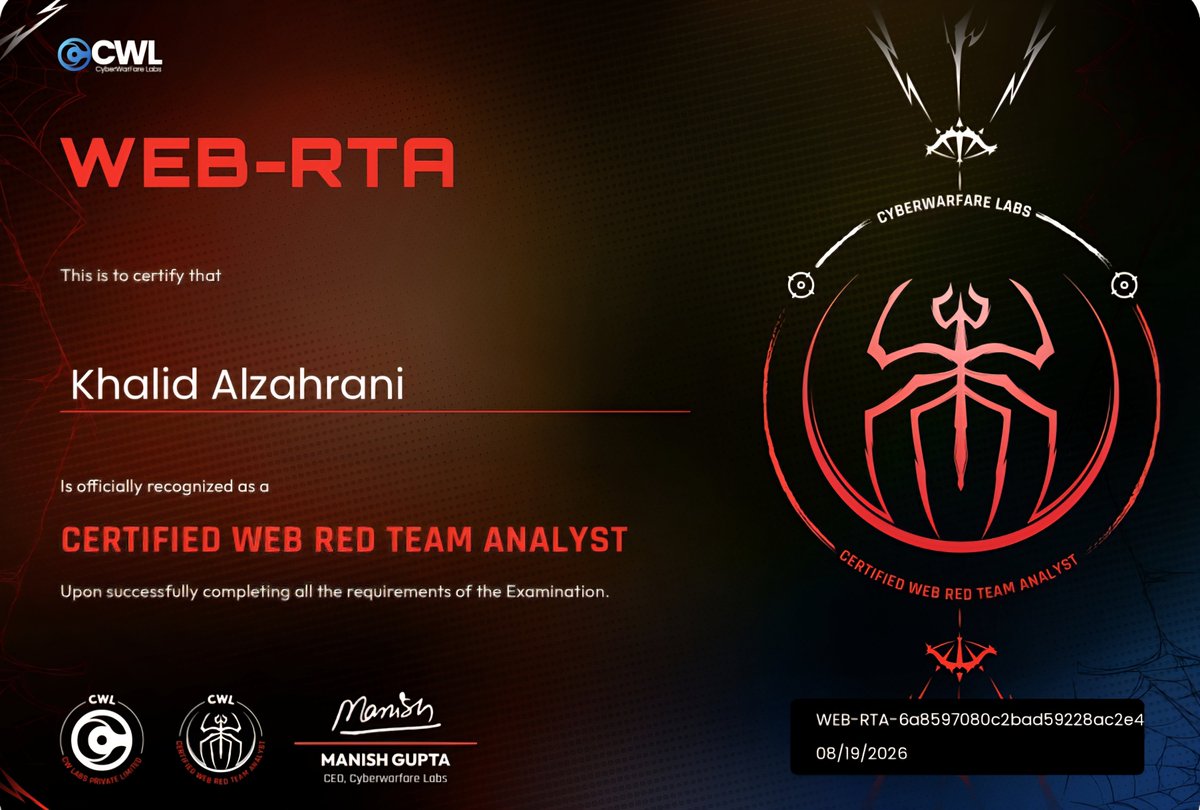 _cybsec's tweet photo. Just earned another cert from @cyberwarfarelab 

I guess my next step will be "CPTS" https://t.co/DoHfHxrRbI