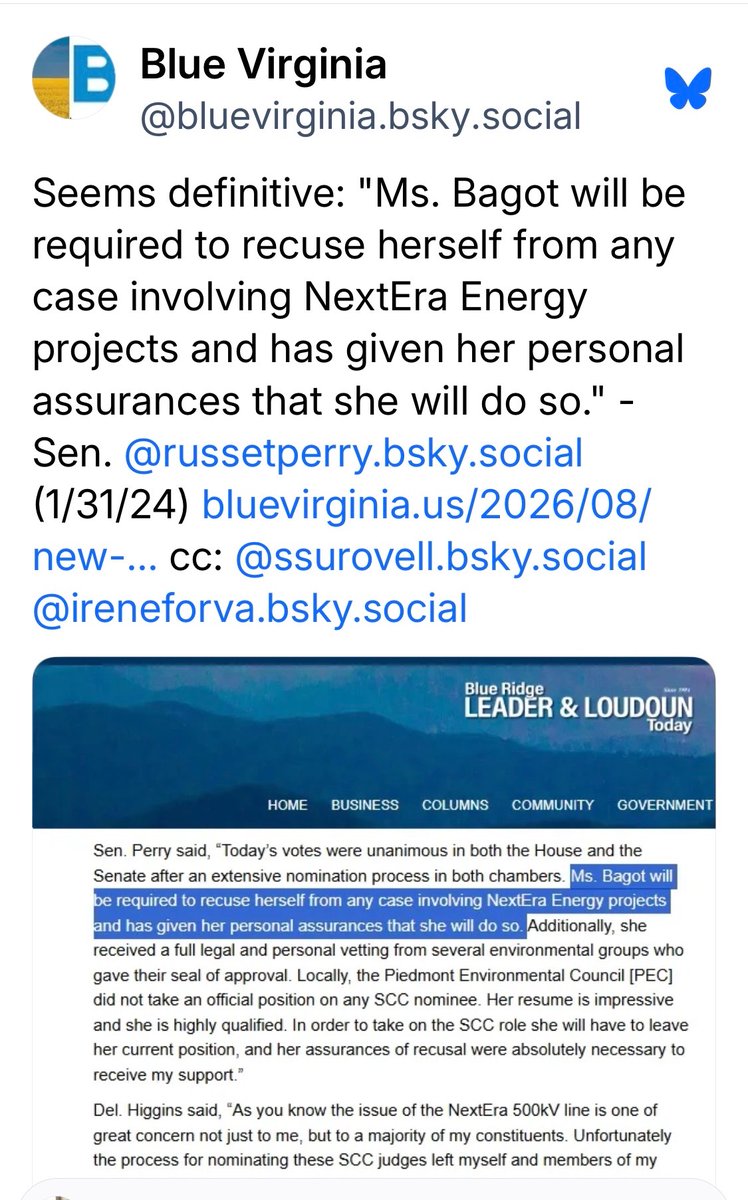sl_lbcake's tweet photo. @BradKutner @DominionEnergy @nexteraenergy @SpeakerDonScott @SenLouiseLucas @RipSullivan6 @JoshuaCole I thought Bagot was required to recuse herself from NextEra related matters? https://t.co/JVQWjYDAjr