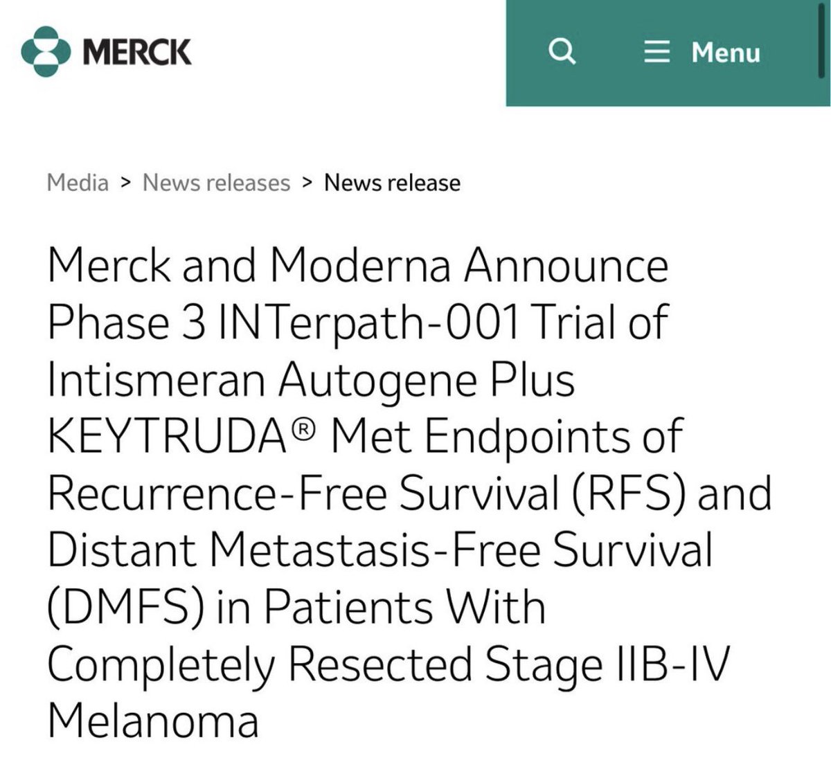 tompowles1's tweet photo. Personalized mRNA-based neoantigen vaccines + pembo  are being tested in a number of randomised adjuvant cancer trials (included bladder and renal). The 1st positive trial (RIII in melanoma) was announced today. PCVs are logistically complex with limited monotherapy activity in advanced disease, but early IO combinations in MRD may overcome tumor microenvironment resistance. Patient selection or even vaccine generation could occur with ctDNA.  @OncoAlert https://t.co/FUC1sDu3pn