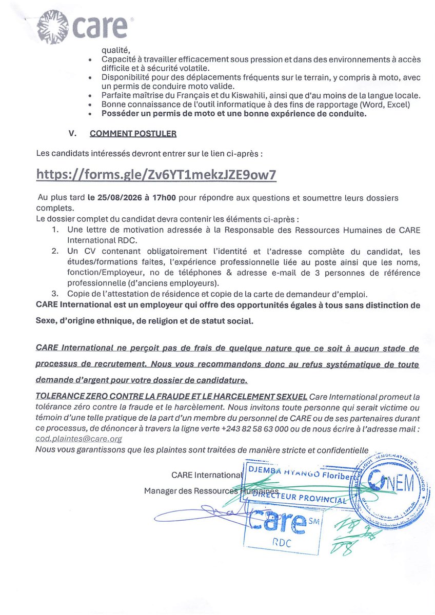 caredrc's tweet photo. @caredrc recrute 2 Officiers Engagement Communautaires basé  à #Bunia et #Goma.
🗓️ Date limite : 25 août 2026 à 17h00

👉 Après avoir lu attentivement l’offre d’emploi, veuillez consulter le lien pour découvrir les détails et soumettre votre candidature: https://t.co/uQ32cqa7p6 https://t.co/y9g38IEWu7
