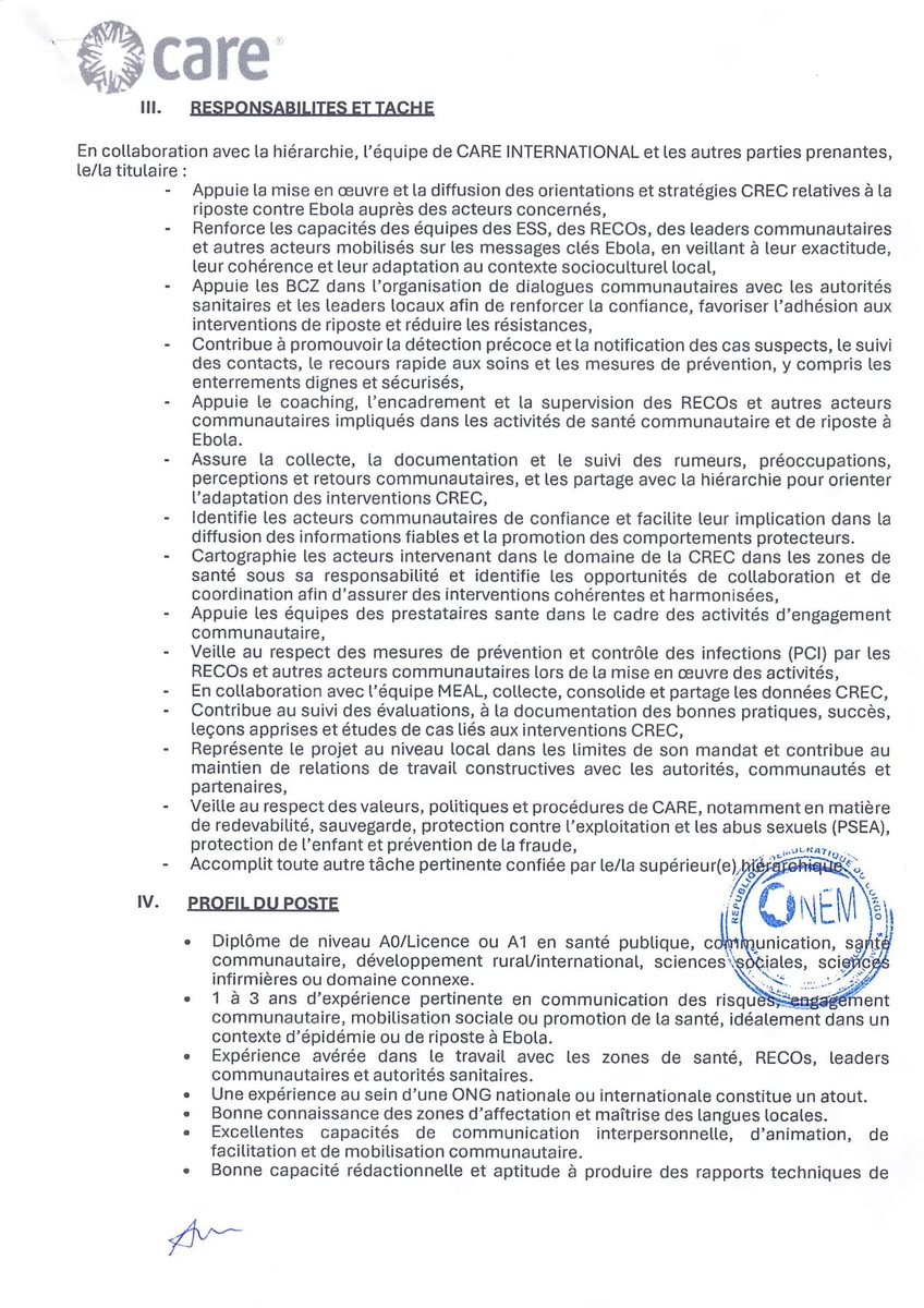 caredrc's tweet photo. @caredrc recrute 2 Officiers Engagement Communautaires basé  à #Bunia et #Goma.
🗓️ Date limite : 25 août 2026 à 17h00

👉 Après avoir lu attentivement l’offre d’emploi, veuillez consulter le lien pour découvrir les détails et soumettre votre candidature: https://t.co/uQ32cqa7p6 https://t.co/y9g38IEWu7
