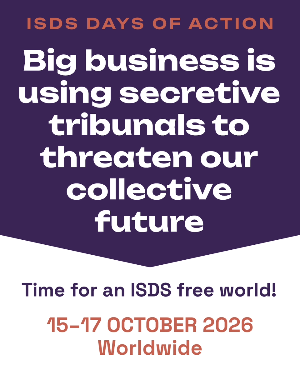GlobalJusticeUK's tweet photo. Multinational corporations can sue governments in secret tribunals for passing laws that protect people and the planet.
It's called ISDS, it's in trade deals, and it's blocking climate action right now.
This October, we fight back.
Join the action!👇
https://t.co/wR8eRGjjfL
#StopISDS