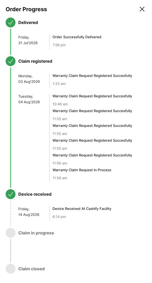 FakeAcc58546533's tweet photo. my device reached your facility on 14 Aug. Today is 19 Aug—it's been 5 days, but the status is still under processing and my replacement phone hasn't been dispatched. Please resolve this and dispatch it as soon as possible.
@Cashify_Support https://t.co/7TPNRXQaK3