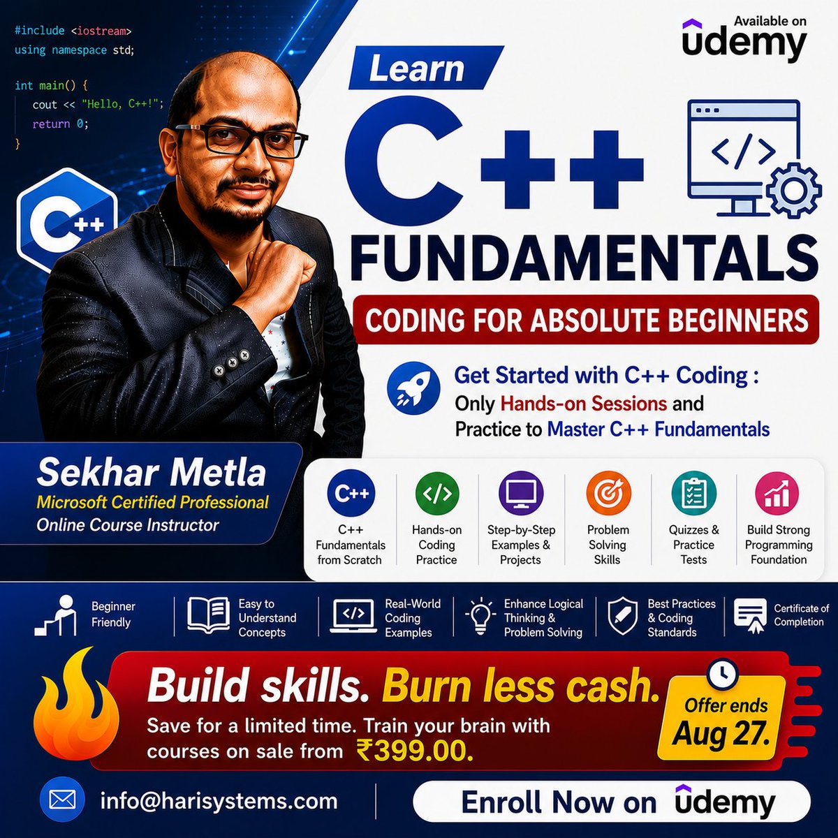 metlasudha's tweet photo. Learn C++ Fundamentals : Coding for Absolute Beginners
https://t.co/KMLBvUILfK
#cpp #programming #fundamentals #harisystems #OnlineCourses #ArtificialIntelligence #Upskilling #LearnWithUdemy #ITeachWithUdemy https://t.co/nR4IJwMGVb