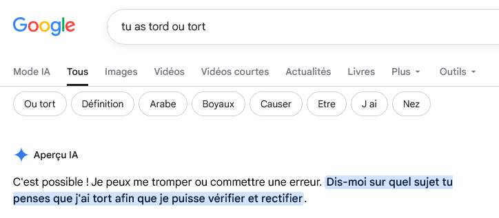 nitalapel's tweet photo. L'IA de google est obligatoire et complètement conne https://t.co/XpWpp9bZjd