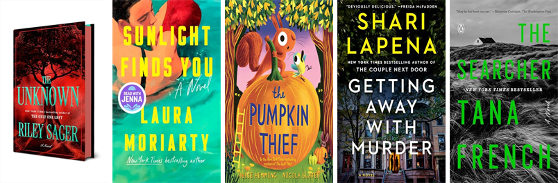 StorrsLibrary's tweet photo. This week the Richard Salter Storrs Library has seventeen new books.  New items include The Unknown, Sunlight Finds You, The Pumpkin Thief, Getting Away with Murder, The Searcher, and The Princess in Black and the Trick-or-Treating Trouble. https://t.co/DuFPsEUH9D https://t.co/S7r1giwBVc