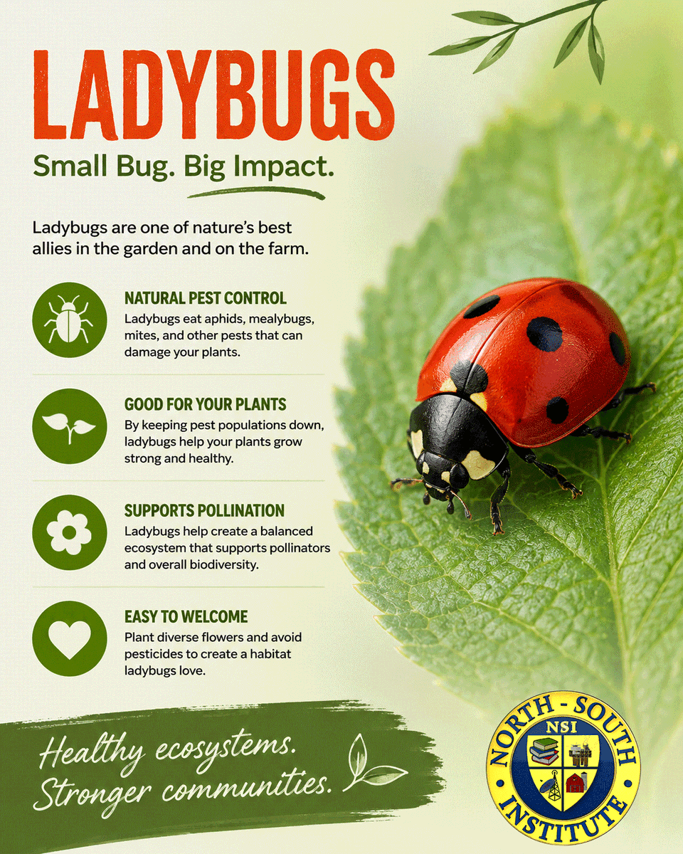nsiceed's tweet photo. Ladybugs aren’t just cute—they’re tiny garden helpers! 🐞🌱

These beneficial insects help by feeding on aphids and other soft-bodied pests that can damage plants.

Next time you spot a ladybug in your garden, you might want to let it stick around! 🌿 https://t.co/LfuZ9kDGrX