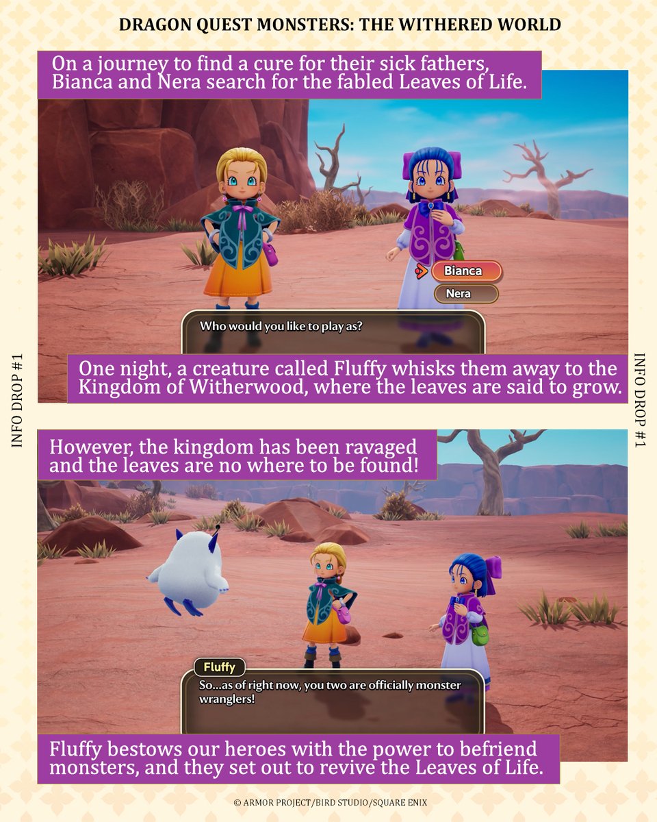 DragonQuest's tweet photo. Welcome to The Withered World!

Choose Bianca or Nera, befriend monsters and explore the Kingdom of Witherwood in Dragon Quest Monsters: The Withered World, launching December 3rd. https://t.co/DcCghKrX4J