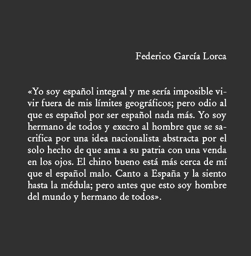 literlandweb1's tweet photo. El 10 de junio de 1936 El Sol publicó la última entrevista de #Lorca, realizada por su amigo y dibujante Luis Bagaría: "Yo soy hermano de todos y execro al hombre que se sacrifica por una idea nacionalista abstracta por el solo hecho de que ama a su patria con una venda en los ojos. El chino bueno está más cerca de mí que el español malo. Canto a España y la siento hasta la médula; pero antes que esto soy hombre de mundo y hermano de todos. Desde luego, no creo en la frontera política."