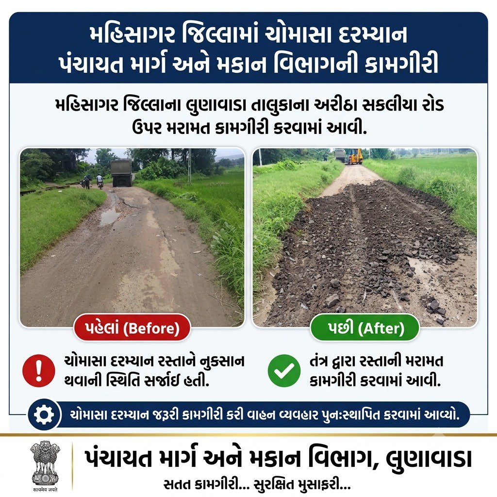 eepanrnbmahi's tweet photo. મહીસાગર જિલ્લાના લુણાવાડા તાલુકાના અરીઠા સકલિયા રોડ પર મરામતની કામગીરી કરવામાં આવી. @DDOMAHISAGAR @infomahisagar @collectormahi @infomahisagar https://t.co/8RhH4l8QOG