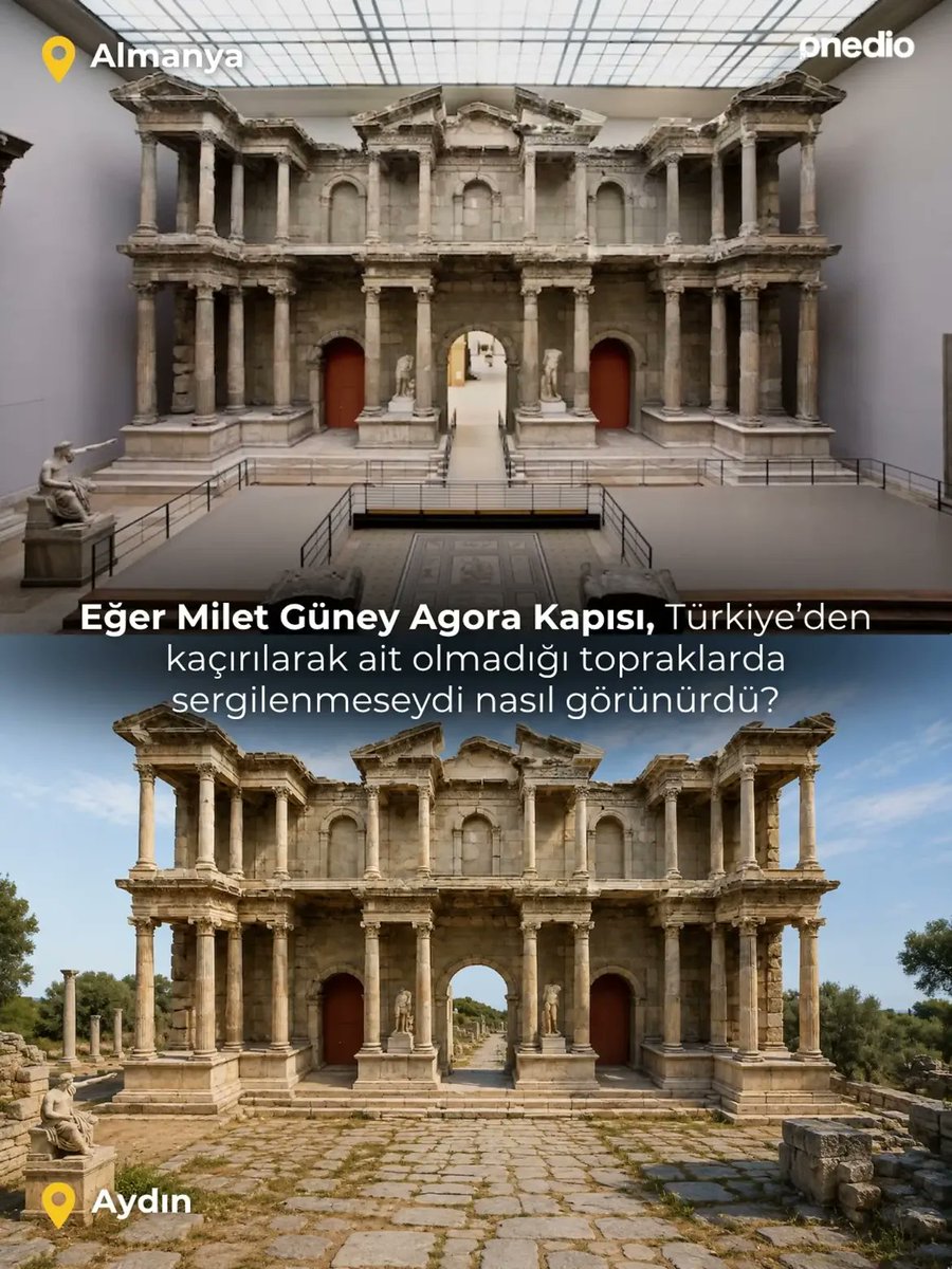 onedio's tweet photo. FLOOD | Her köşesinden tarih fışkıran yurdumuzdan (ç)alınanlar...

📌 Eğer Milet Güney Agora Kapısı, Türkiye’den kaçırılarak ait olmadığı topraklarda sergilenmeseydi nasıl görünürdü? https://t.co/zvrn2yTESV