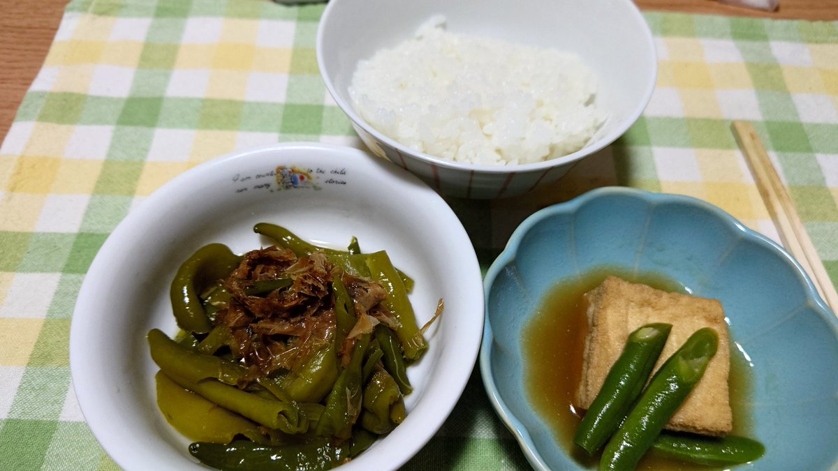 Yuuko2745933831's tweet photo. 晩ごは〜ん

厚揚げ煮
万願寺甘とう煮

ご飯食べましたか?

#晩ごはん
#おうちごはん
#手作りご飯
#映えないご飯
#ごちそうさま
#ごちそうさまでした https://t.co/WhZCPegIpM