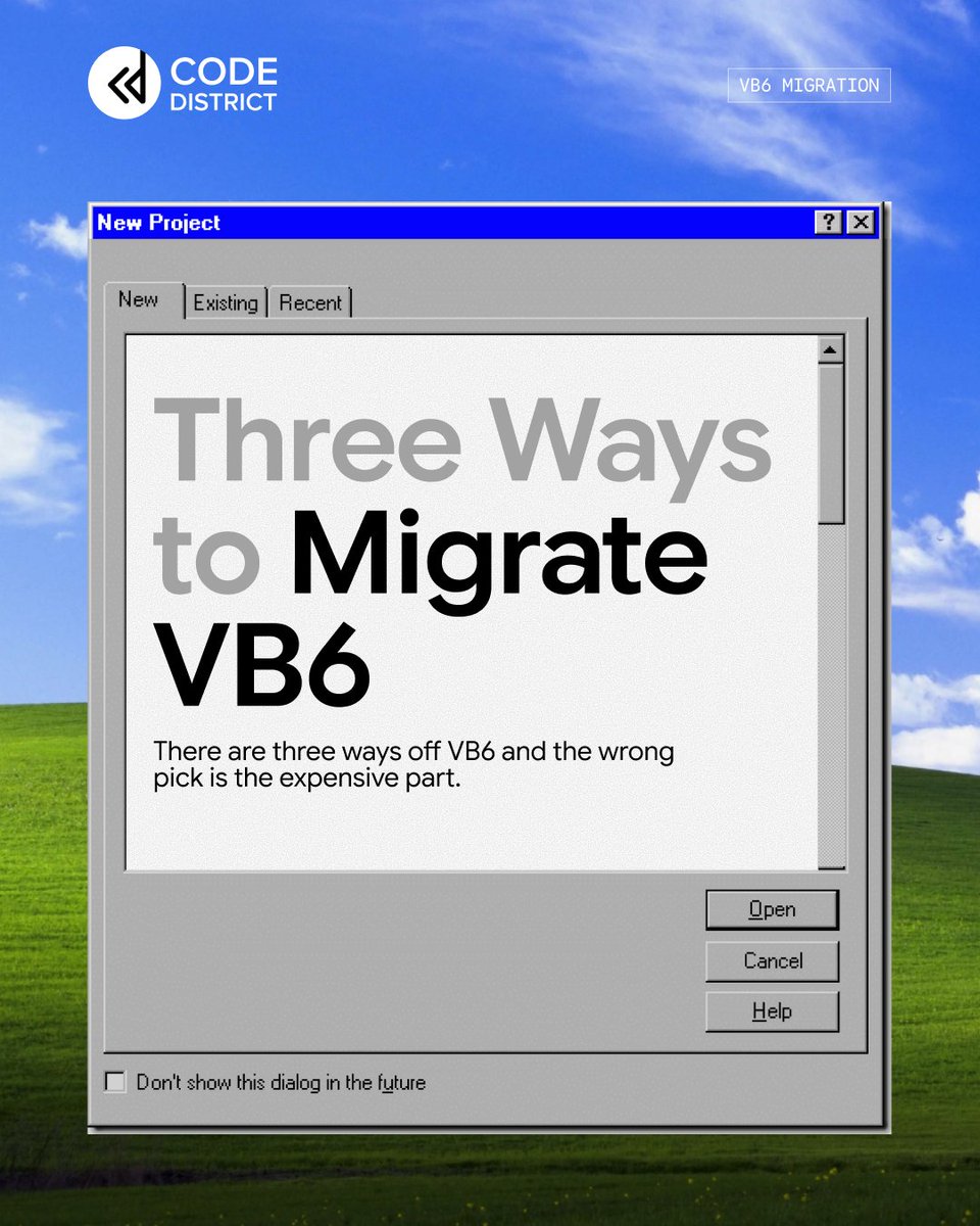 code_district's tweet photo. If your business still runs on VB6 the question is not whether to migrate, it is how. 

The approach depends on your dependencies, your reporting, and how tightly your data is wired in. Get that wrong, and the surprises show up six months in.

https://t.co/rPRH8YFgAL https://t.co/eAJyZgX0m1